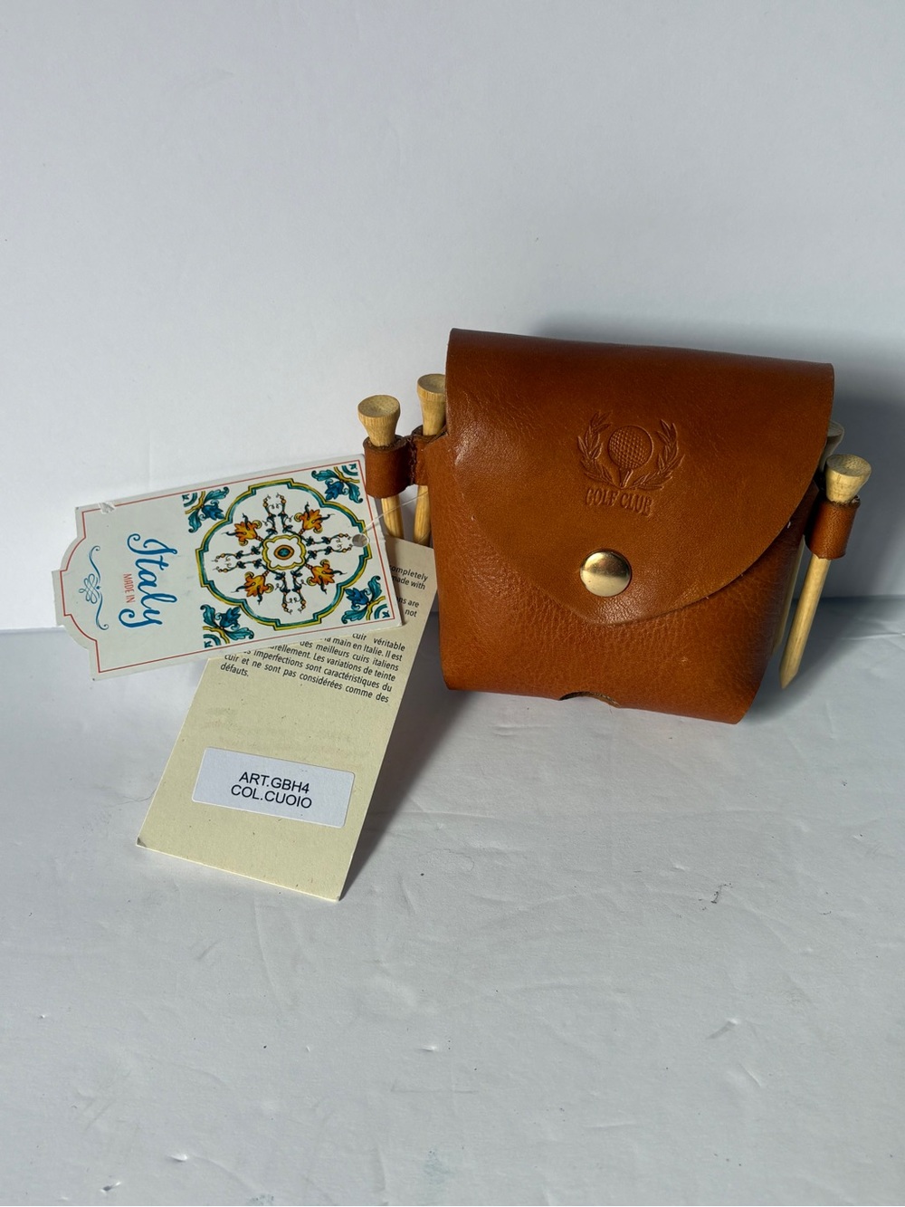 Brown Leather Mini Pouch with Tee Holders